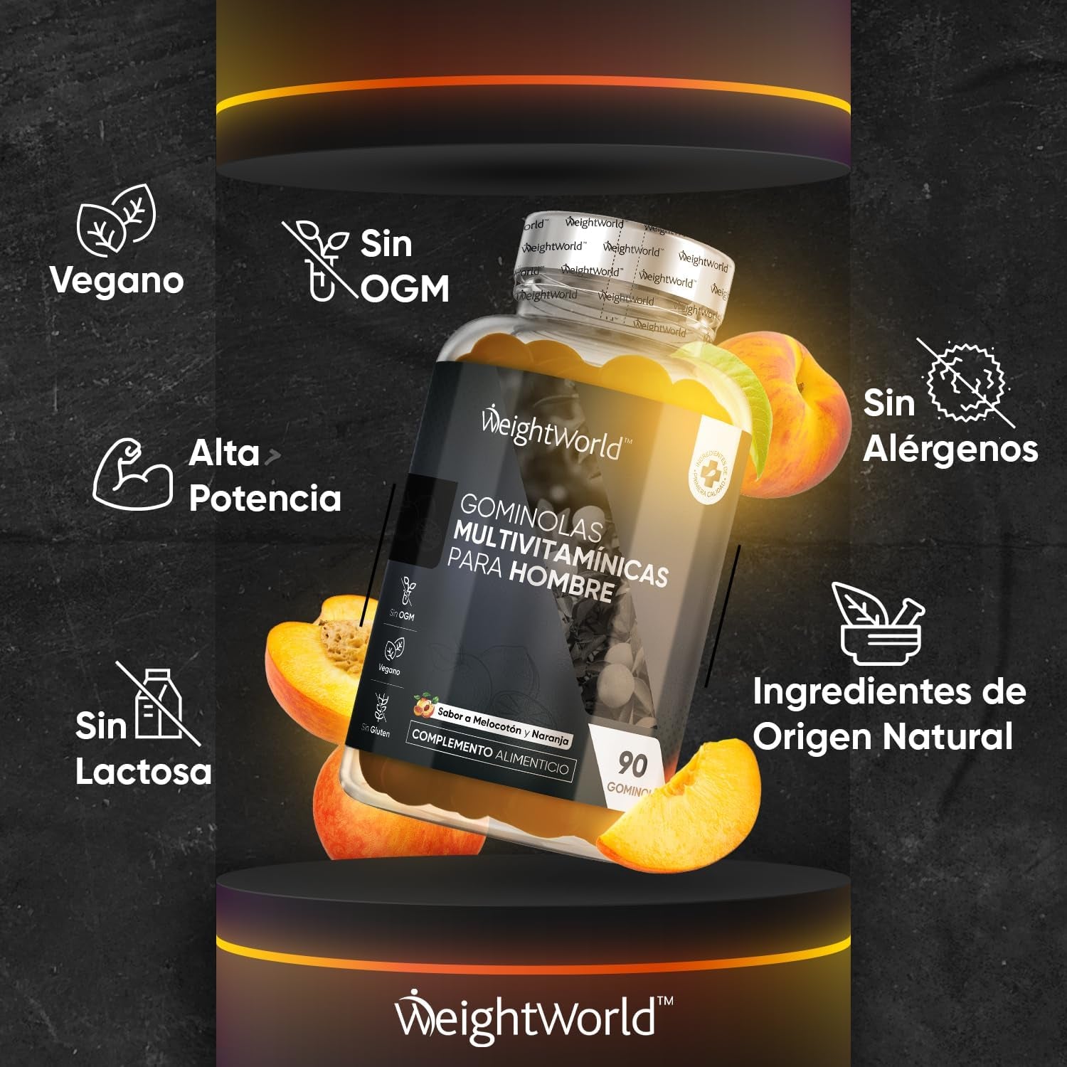 Multivitamínico Hombre Con Minerales - 90 Gominolas Sabor Melocotón Y Naranja - 14 Nutrientes Esenciales - Men Complex De Vitaminas B, Vitamina C, Calcio, Zinc Maca Y Biotina - Vegano Y Sin Gluten