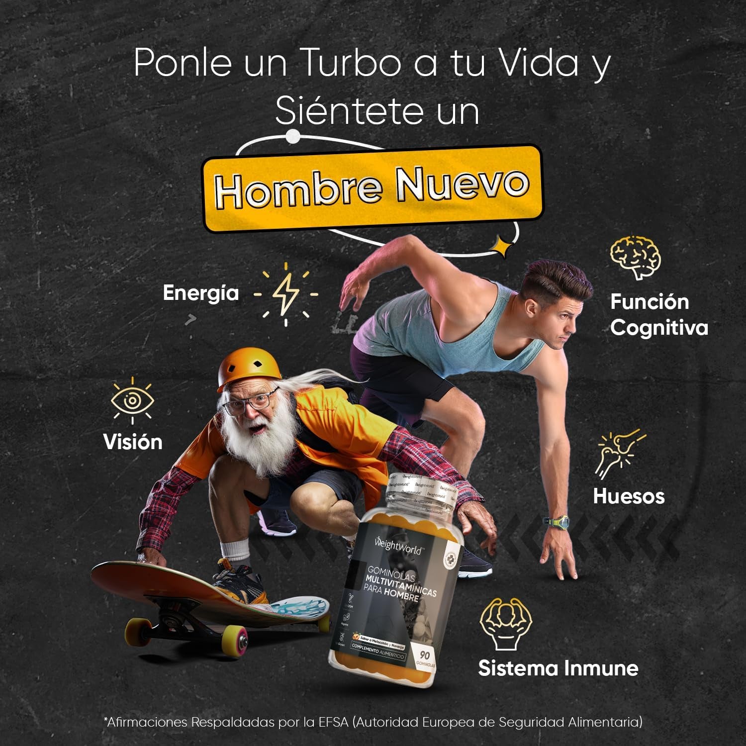 Multivitamínico Hombre Con Minerales - 90 Gominolas Sabor Melocotón Y Naranja - 14 Nutrientes Esenciales - Men Complex De Vitaminas B, Vitamina C, Calcio, Zinc Maca Y Biotina - Vegano Y Sin Gluten